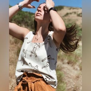 PO-EM Classic Cotton Tank Top in Villa Block Print Size Large